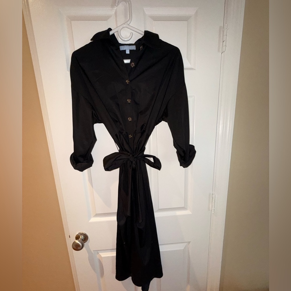 ANTONIO MELANIE Roxanne Point Collar Ruched Tie Waist Button Front dress Size: 0 - Picture 5 of 9